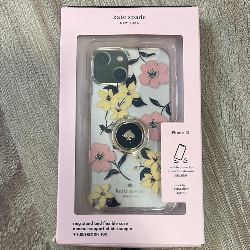 Kate Spade Floral iPhone 13 Case - Black and Yellow